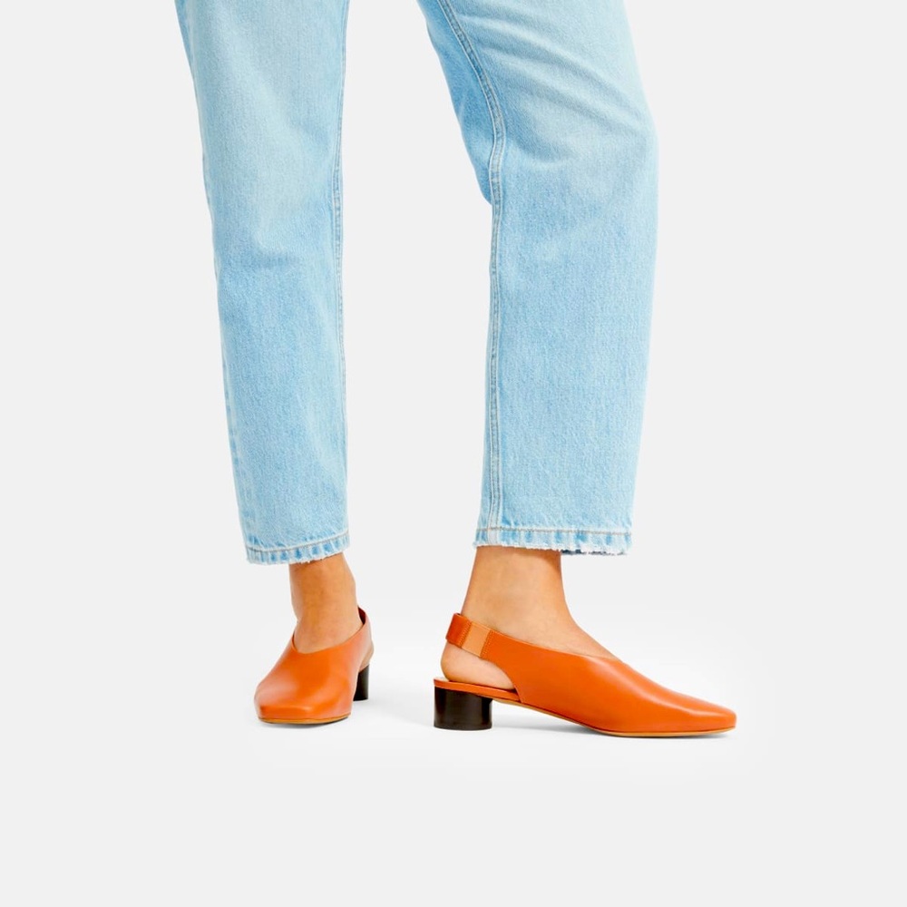 Everlane Yellow Italian Leather Square Toe Sling back!